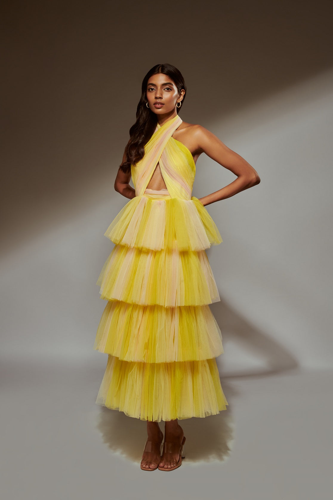 Tulle midi outlet dress yellow